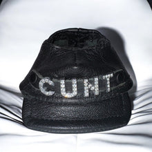 Load image into Gallery viewer, Black Labubu Leather Hat – Rhinestone Text
