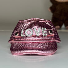 Load image into Gallery viewer, Pink Labubu Leather Hat – Rhinestone Text
