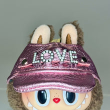 Load image into Gallery viewer, Pink Labubu Leather Hat – Rhinestone Text
