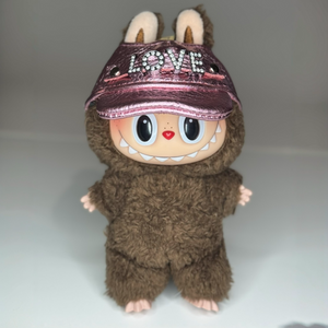 Pink Labubu Leather Hat – Rhinestone Text